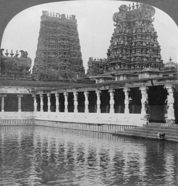 Sacred Gold Lily Lake and Pagodas - Great Temple to Siva, Madura, South India', 1901.