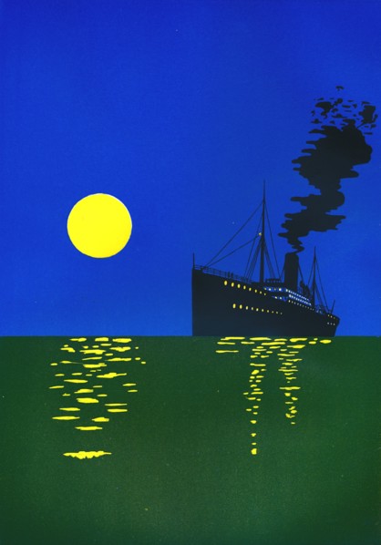 Cruise Ship at Sea with Sun', 1909.