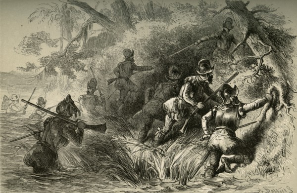Frenchmen Proceeding to Attack the Spanish Fort on the St. Johns', (1877).