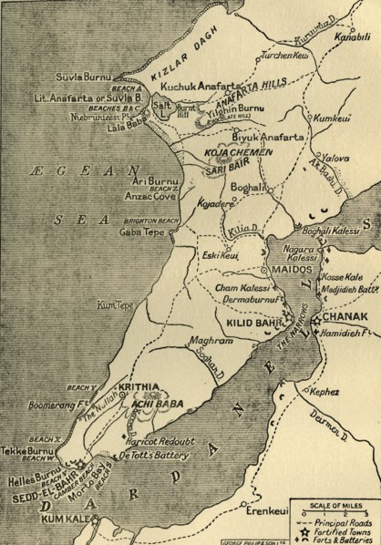 Map of the Gallipoli Peninsula', 1919.