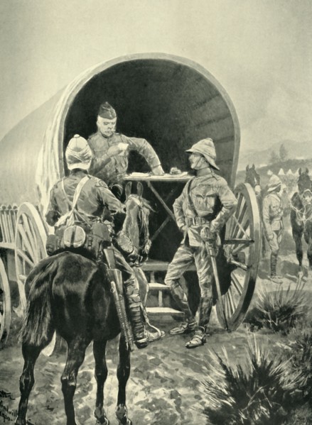 Lord Roberts Writing Despatches in the Transport Waggon in Which He Slept', (1901).
