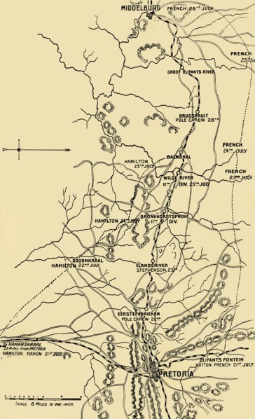 Map Illustrating the Eastward Move from Eerstefabrieken to Middelburg', 1901.