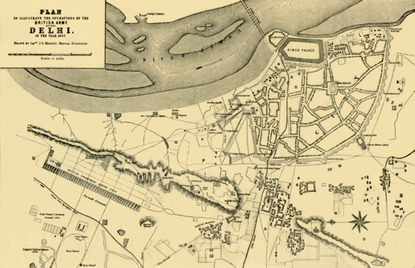 'Plan to Illustrate the Operations of the British Army, before Delhi in the year 1857', (1901).  Creator: Julius George Medley.