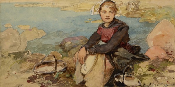 On the shore, c. 1900.