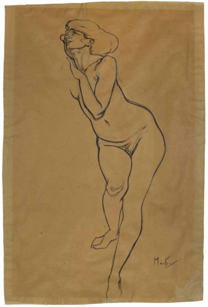 Femme nue debout .