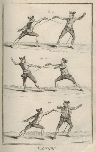 Fencing. From Encyclopédie by Denis Diderot and Jean Le Rond d'Alembert, 1751-1765.