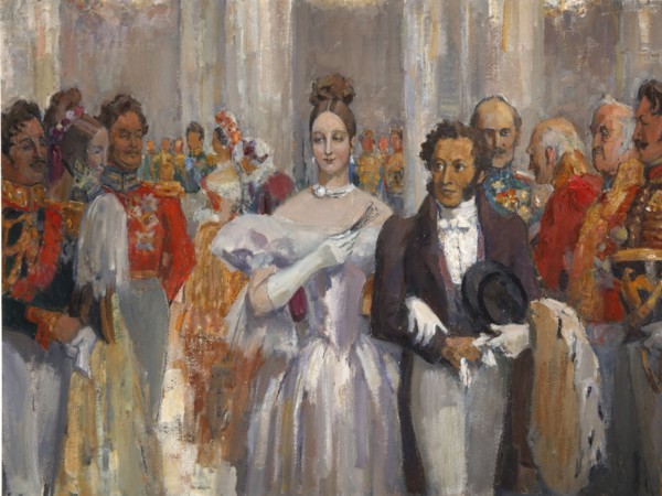 Alexander Pushkin with his wife at the ball.