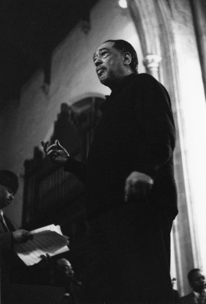 Duke Ellington, rehearsal for a Sacred Concert at Great St Mary's Church, Cambridge, 1967.