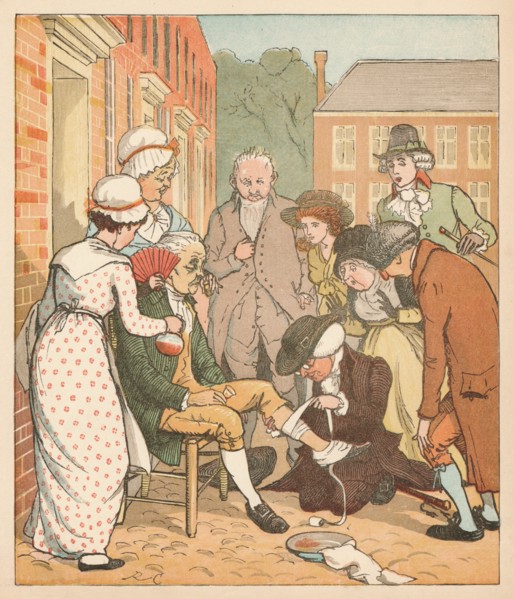 Neighbours dressing the good man of Islington's bite, c1879.
