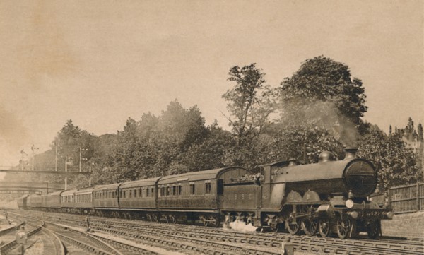 Down Brighton Express near South Croydon. Engine 4-4-2, No. 421', c1920.