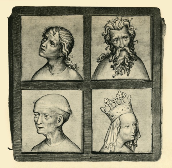 Sketches of heads, early 15th century, (1943).