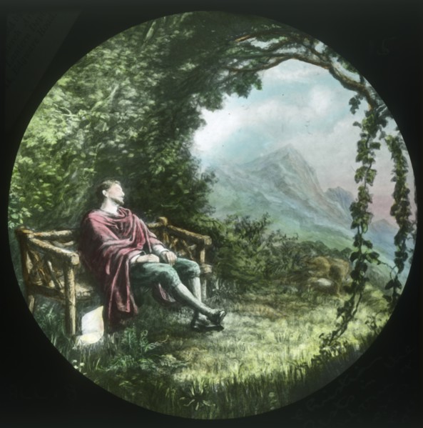 Christian rests in the arbour and loses his scroll', c1910.