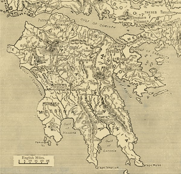 Map of the Peloponnesus', 1890.