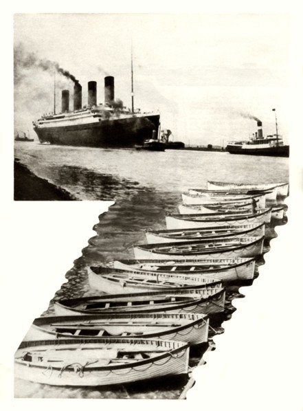 RMS 'Titanic' and lifeboats, 1912, (1935). Creator: Unknown.