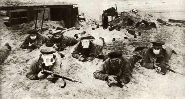 German naval troops wearing respirators, First World War