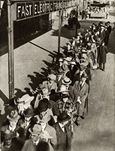 Passengers waiting at Goldhawk Road Station in London during the railway strike,1919