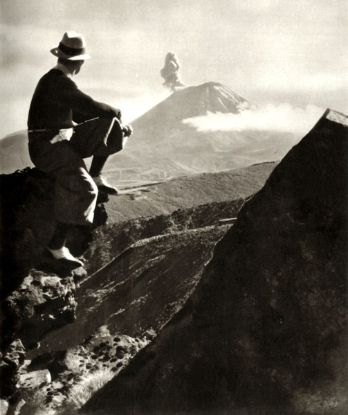 'The Rotorua district in the North Island of New Zealand - The climber is resting on a rocky promine Creator: Unknown,