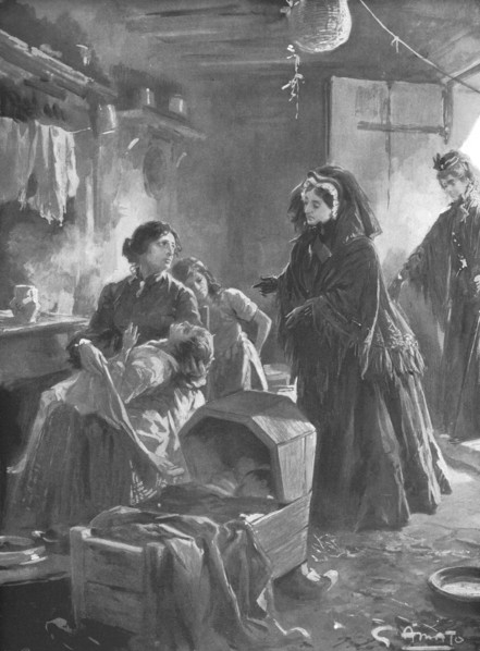 'Queen Victoria and the poor: Her Majesty visiting a cottage home', (1901).  Creator: Gennaro Amato.