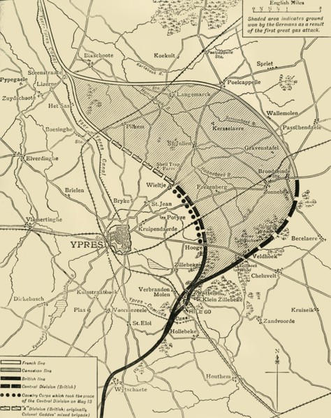 'The Ypres Salient before and after the Second Battle of Ypres...', First World War, 1915, (c1920). Creator: Unknown.