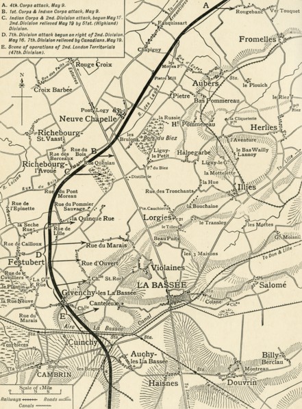 'Map illustrating the Operations of the First Army...', First World War, 1915, (c1920). Creator: Unknown.