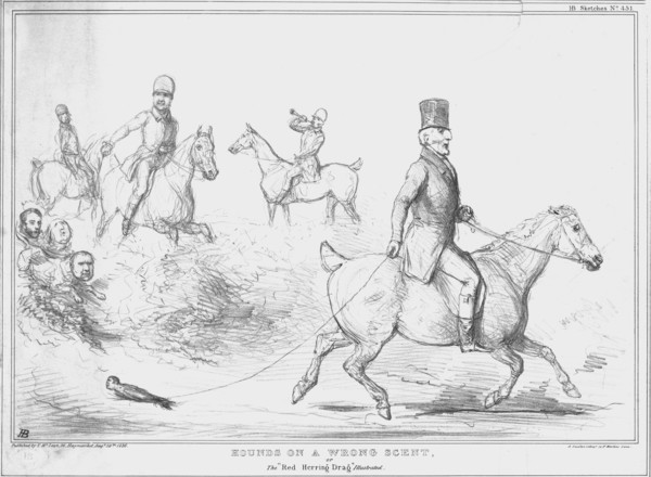 'Hounds on a Wrong Scent, or the Red Herring Drag illustrated', 1836.  Creator: John Doyle.