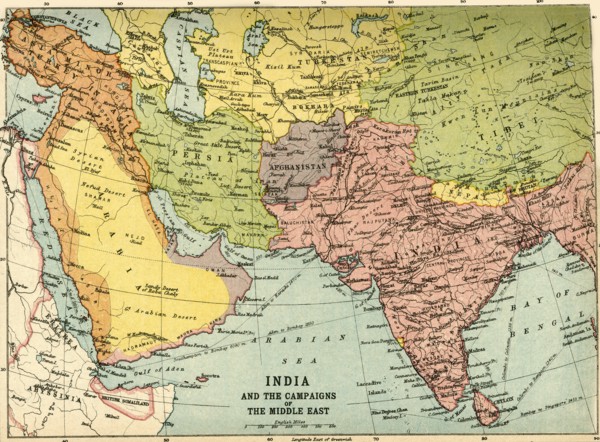 'India and the Campaigns of the Middle East', First World War, 1914-1918, (c1920). Creator: John Bartholomew & Son.