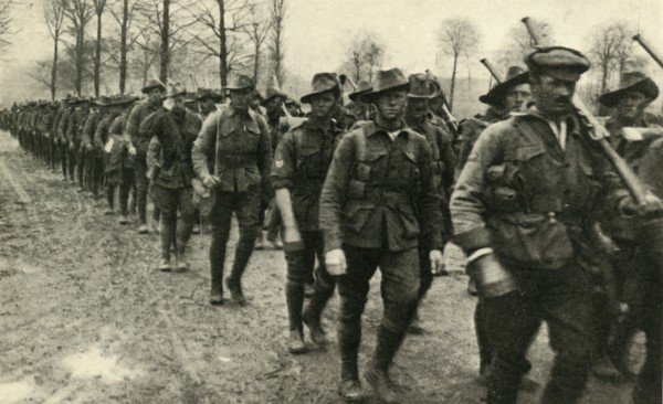 ANZAC soldiers marching to the front, France, First World War, c1916, (c1920). Creator: Unknown.