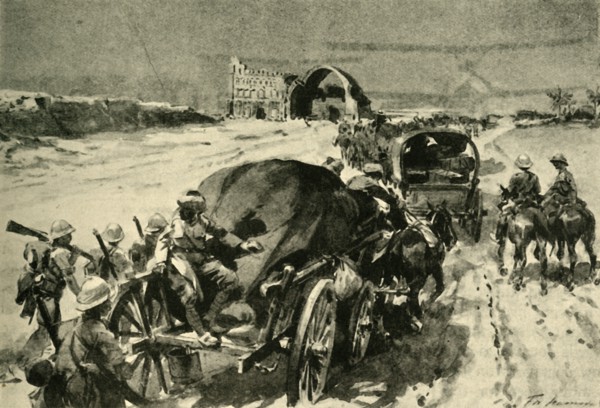'Nearing Bagdad: British transport column passing the ruins of...Ctesiphon', (c1920). Creator: Unknown.