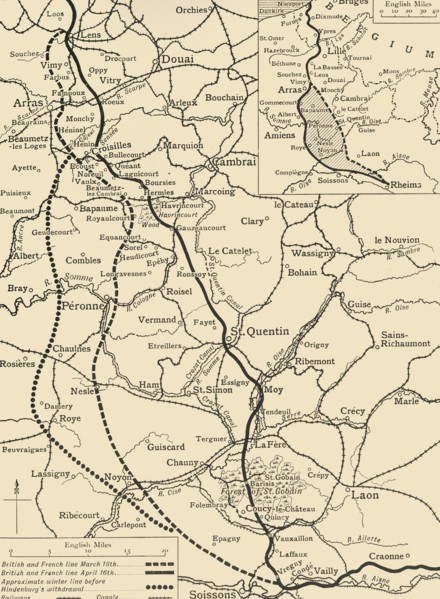 'Map illustrating the German Retirement after the Battle of the Somme', (c1920). Creator: Unknown.