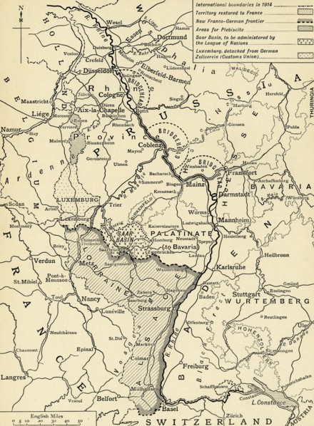 'Germany's Western Frontier under the terms of the Peace Treaty', 1918, (c1920). Creator: Unknown.