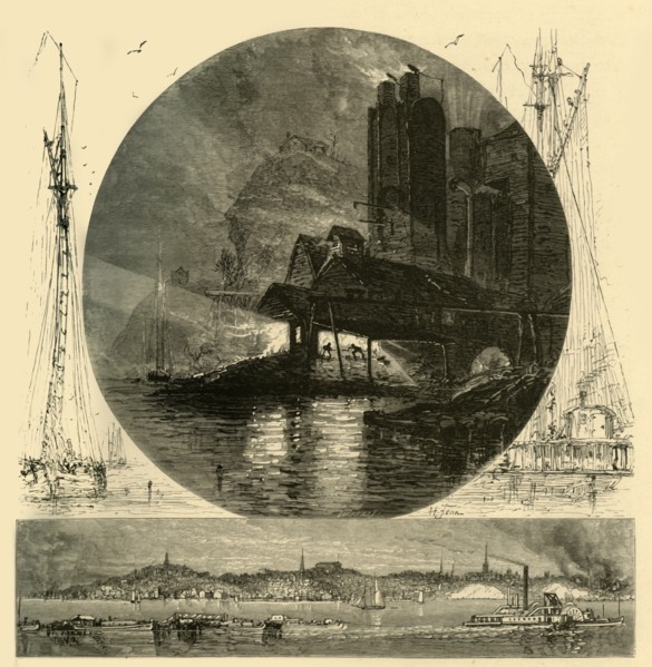'Poughkeepsie, and its Founderies at Night', 1874.  Creator: Harry Fenn.