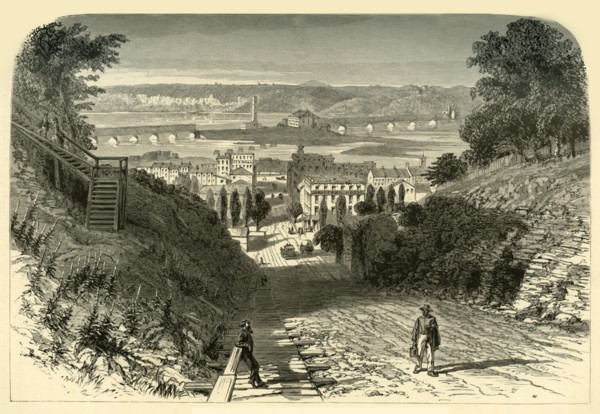 'Bridges on the Mississippi, at Dubuque', 1874.  Creator: John Filmer.
