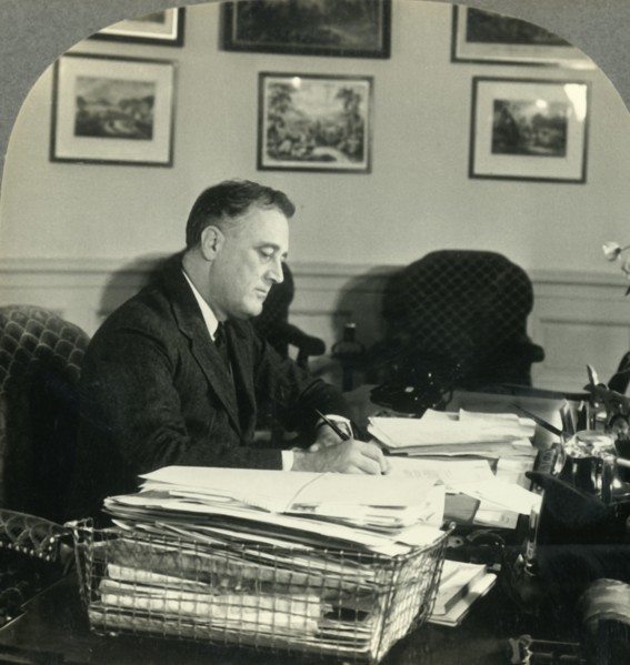 'Franklin Delano Roosevelt, President of the United States at His Desk in the Executive Offices, Was Creator: Unknown.