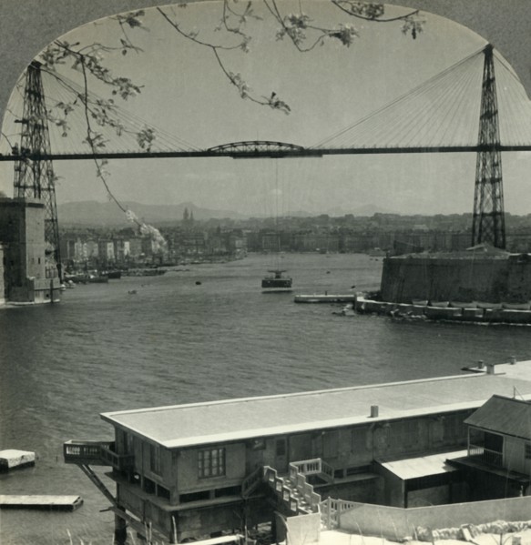 'The Transporter Bridge and Entrance to Old Harbor, Marseilles, France', c1930s. Creator: Unknown.