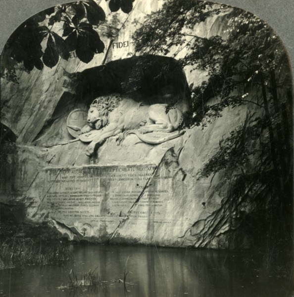 'The Lion of Lucerne, a Memorial Statue in Living Stone, Switzerland', c1930s. Creator: Unknown.