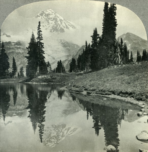'Mt. Rainier from Mirror Lake, Indian Henry's Hunting Ground, Mt. Rainier National Park, Washington' Creator: Unknown.