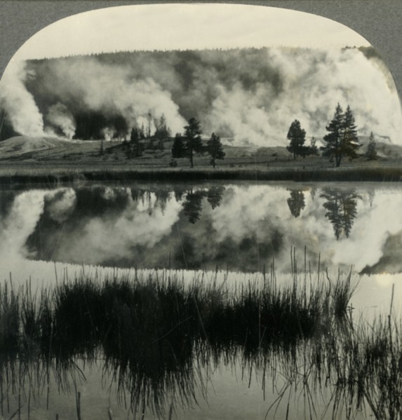 'Sunrise in Yellowstone Park, over Upper Geyser Basin, Wyoming', c1930s. Creator: Unknown.