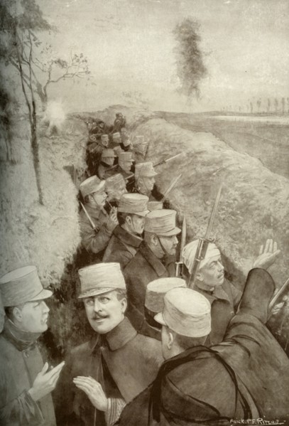 'The Hero King of Belgium in the Trenches with his Soldiers', 1915. Creator: Unknown.