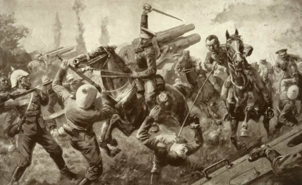 'The Glorious Charge of the Ninth Lancers During the Great Retreat from Mons to Cambrai', 1915. Creator: Unknown.