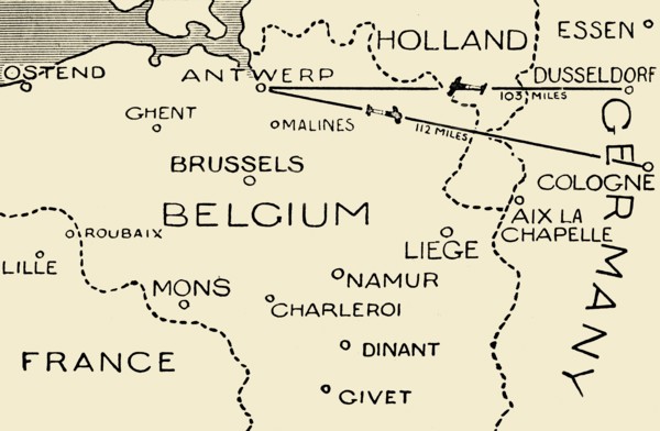'The Route of the Airmen Who Raided Dusseldorf and Cologne', 1915. Creator: Unknown.