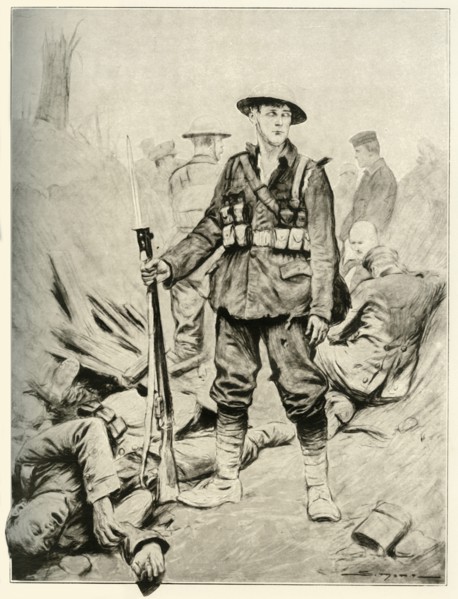 'His Hour of Triumph, Fine Study of a Soldier in a Conquered Enemy Trench', 1917. Creator: Unknown.