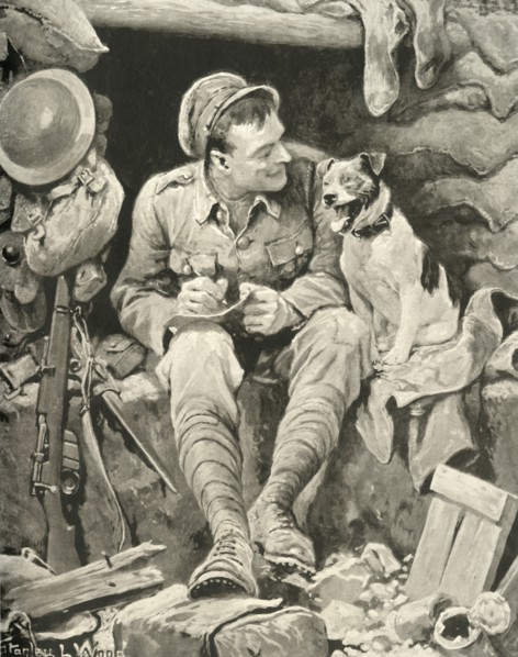 Give Her My Love! Tommy and His Canine Friend', 1917. Creator: Stanley Llewellyn Wood.