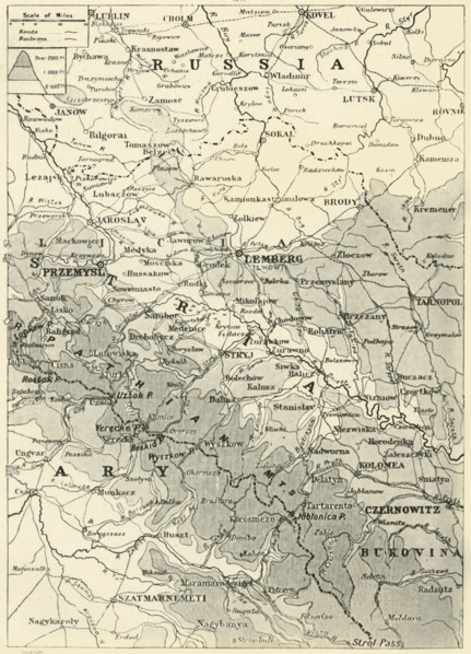 'Map Illustrating the Russian Retreat from Galicia in the Summer of 1915', 1916. Creator: Unknown.