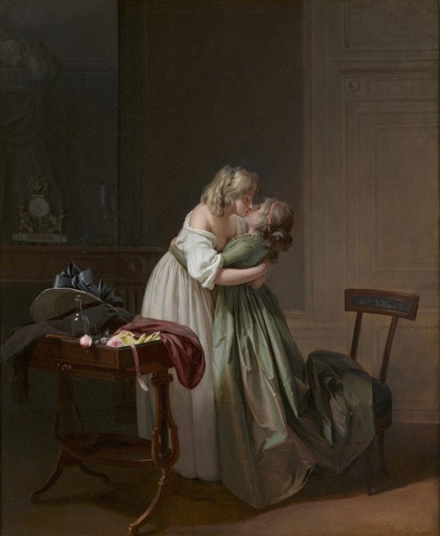 Two Young Women Kissing (Deux jeunes femmes s'embrassant), ca 1790-1794. Creator: Boilly, Louis-Léopold (1761-1845).