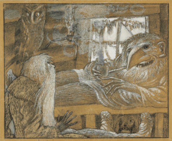 The peasant and the domovoy , 1922. Creator: Chekhonin, Sergei Vasilievich (1878-1936).