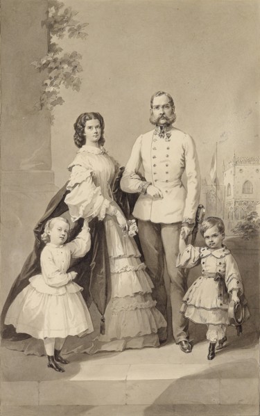 Emperor Franz Joseph I with Empress Elisabeth and their children ..., ca 1860. Creator: Anonymous.