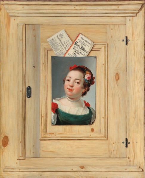 Trompe l'oeil with the portrait of a young woman, 1755. Creator: Juncker, Justus (1703-1767).