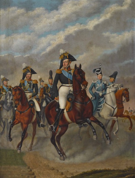 Tsar Nicholas I of Russia with Tsarevich Alexander and his Retinue. Creator: Krüger, Franz (1797-1857).