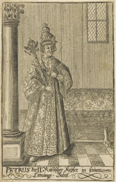 Portrait of the Tsar Peter II of Russia (1715-1730), ca 1730. Creator: Anonymous.
