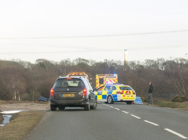 Police car and ambulance attending road traffic accident 2018. Creator: Unknown.